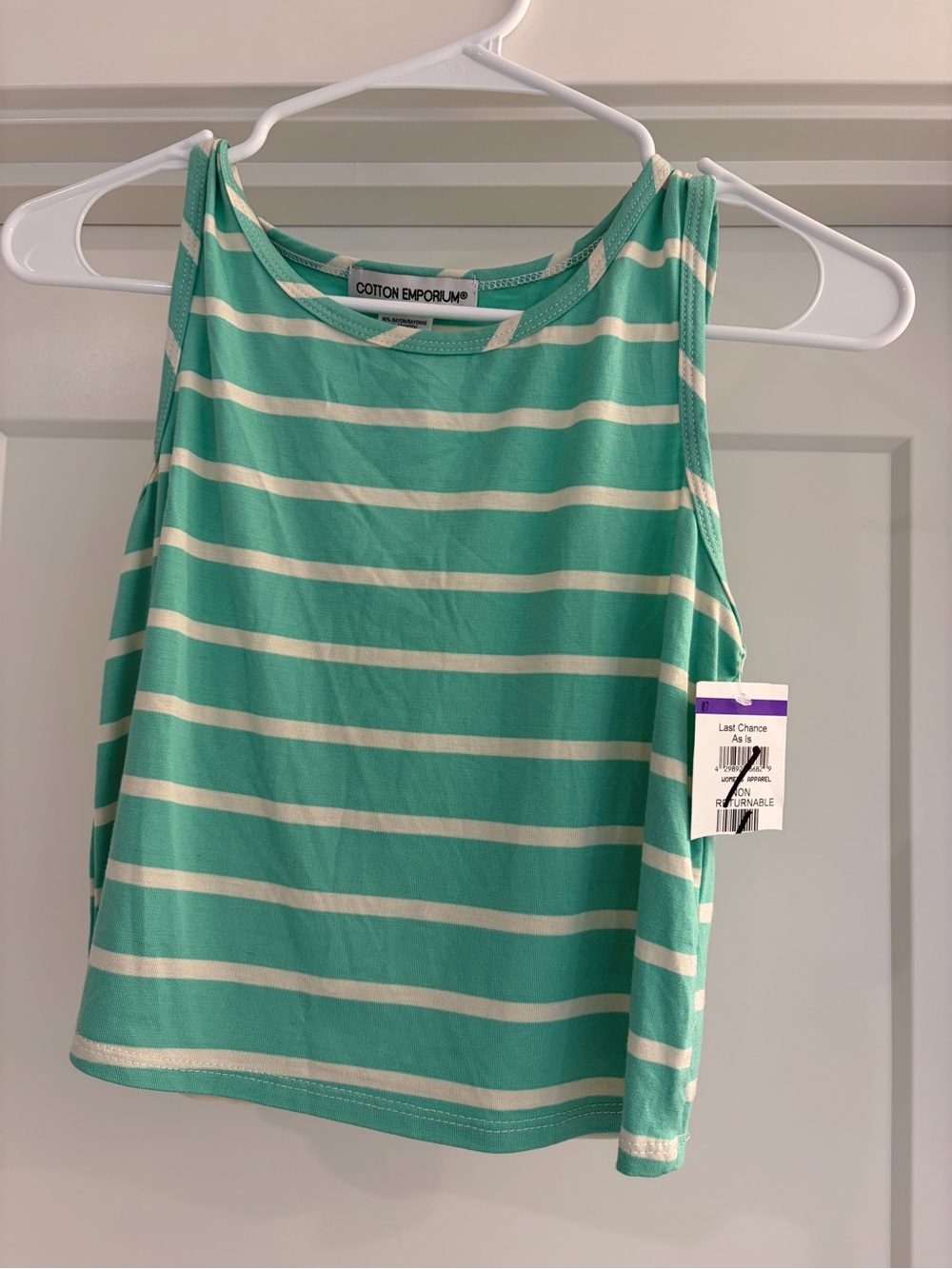 NWT Cotton Emporium Teal Striped Crop Tank Top - Size Large